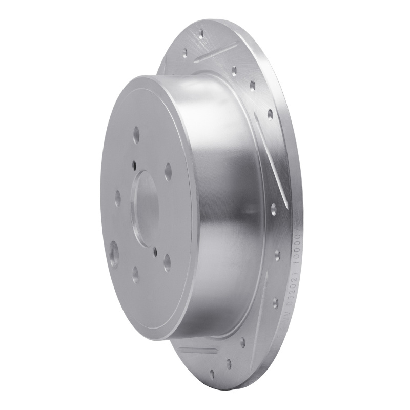 Subaru WRX Brake Rotor (1) - Rear Left - R1 Concepts - Drilled & Slotted - Silver - `15-`21